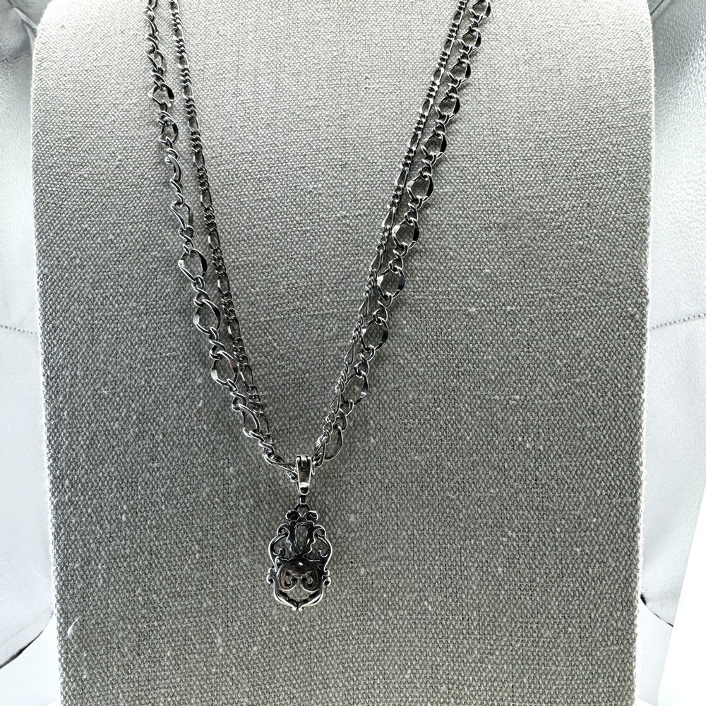 Chico’s Silver Tone Double Strand 26” - 30” Necklace and .925 Removable Charm‎